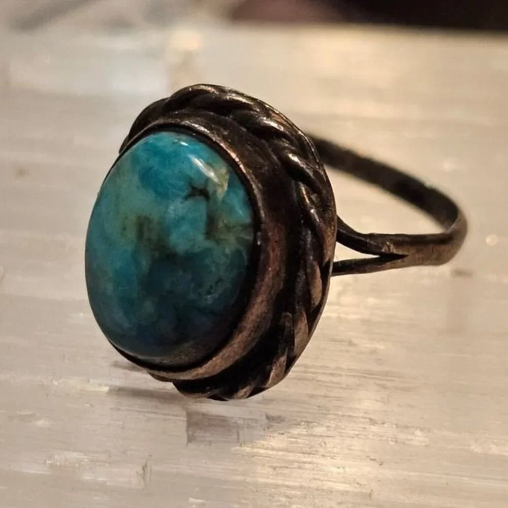 Vintage Silver & Turquoise Split‎ Shank Ring 3